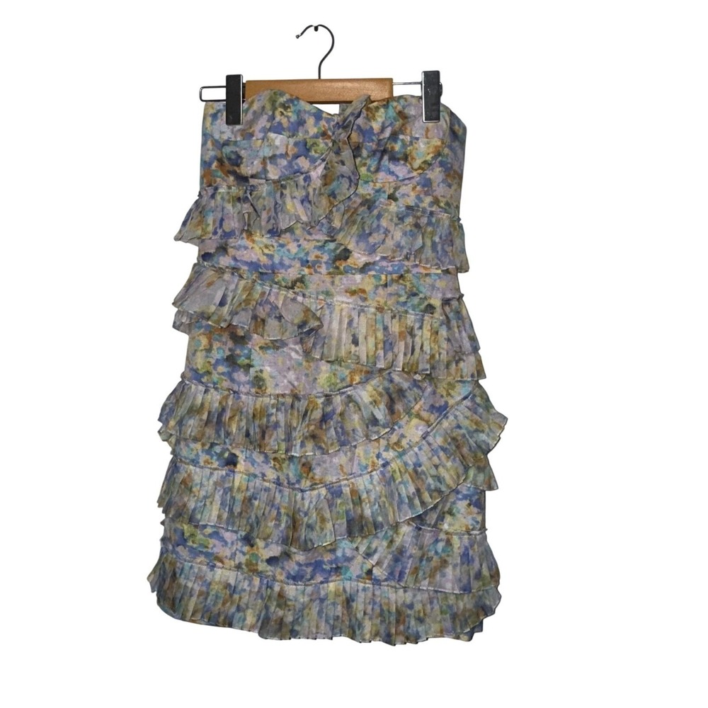 Cynthia Steffe Strapless Mini Dress 2‎ Pastel Floral Tiered Ruffle Wedding Fairy